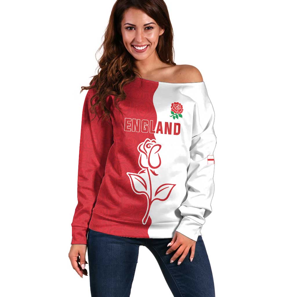 Personalized Rugby England Off Shoulder Sweater Red Rose Champions