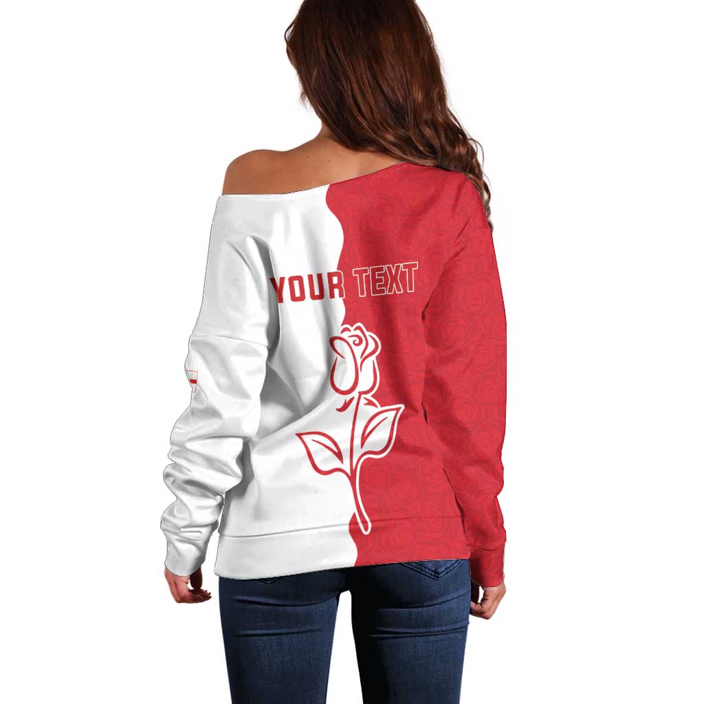 Personalized Rugby England Off Shoulder Sweater Red Rose Champions