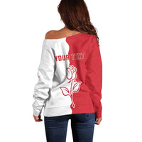 Personalized Rugby England Off Shoulder Sweater Red Rose Champions