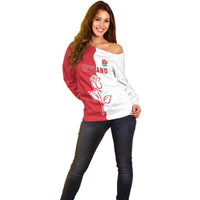 Personalized Rugby England Off Shoulder Sweater Red Rose Champions