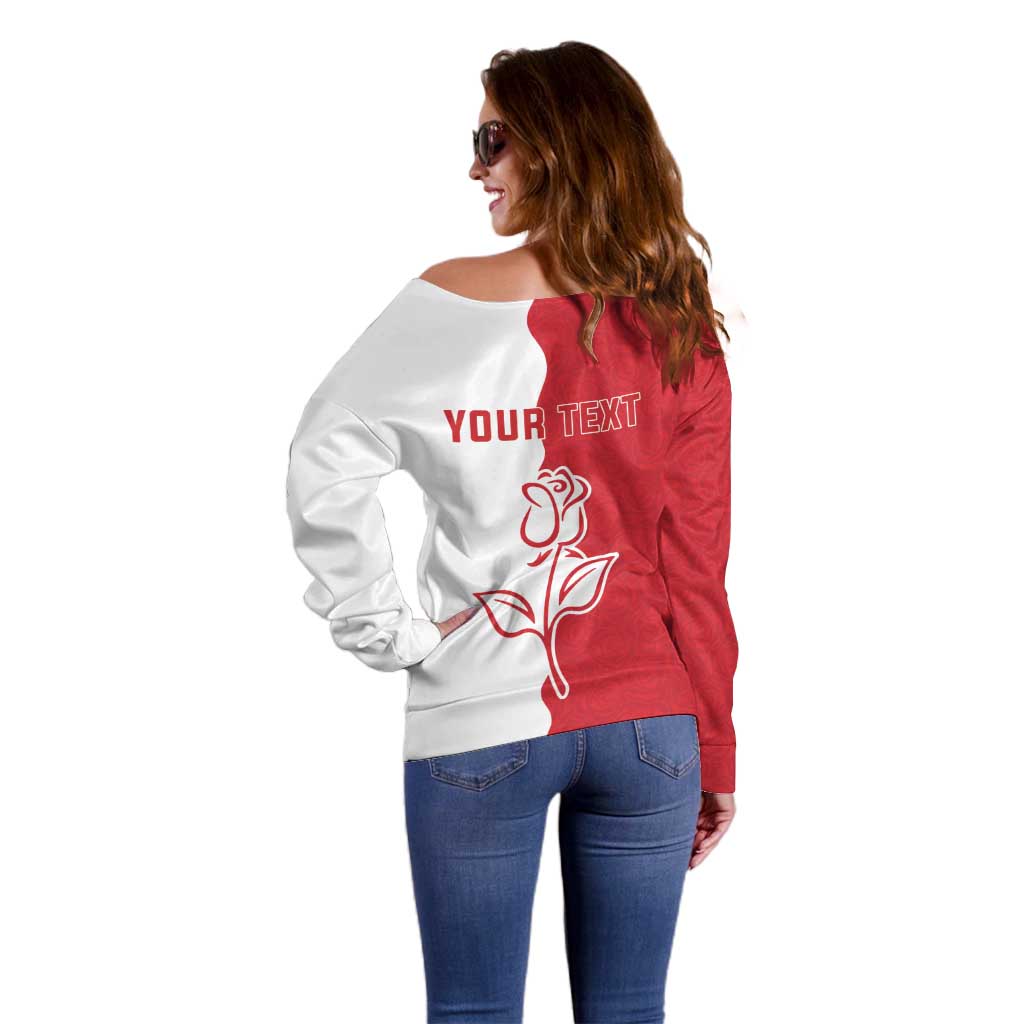 Personalized Rugby England Off Shoulder Sweater Red Rose Champions