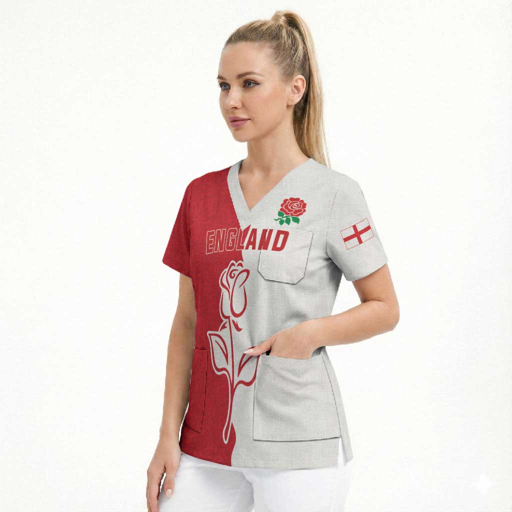 Personalized Rugby England Scrub Top Red Rose Champions