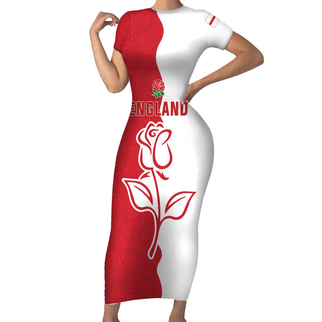 Personalized Rugby England Short Sleeve Bodycon Dress Red Rose Champions