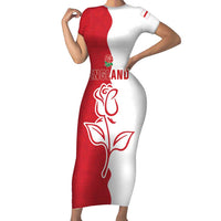 Personalized Rugby England Short Sleeve Bodycon Dress Red Rose Champions