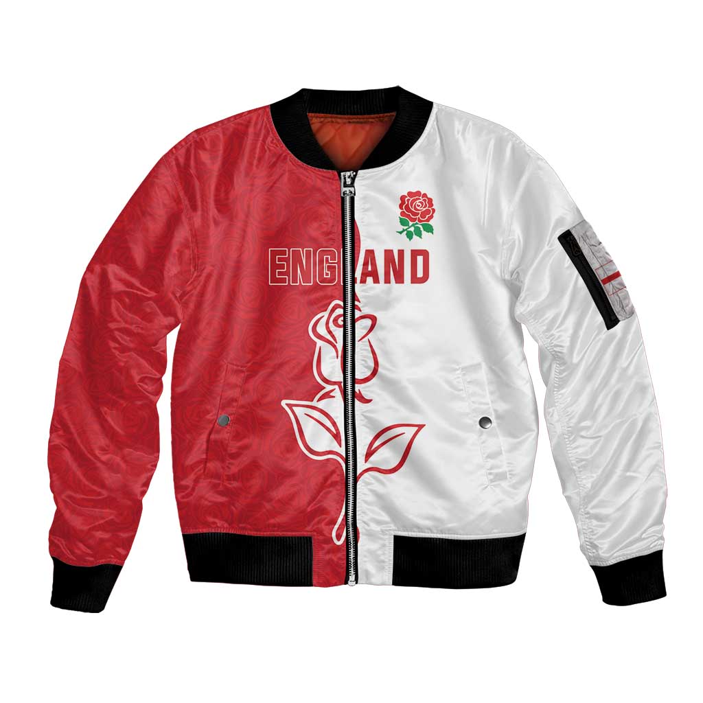 Personalized Rugby England Sleeve Zip Bomber Jacket Red Rose Champions