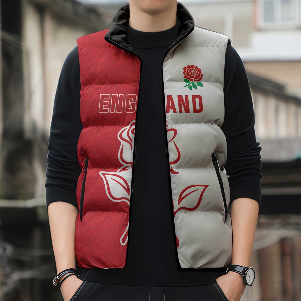 Personalized Rugby England Sleeveless Puffer Jacket Red Rose Champions