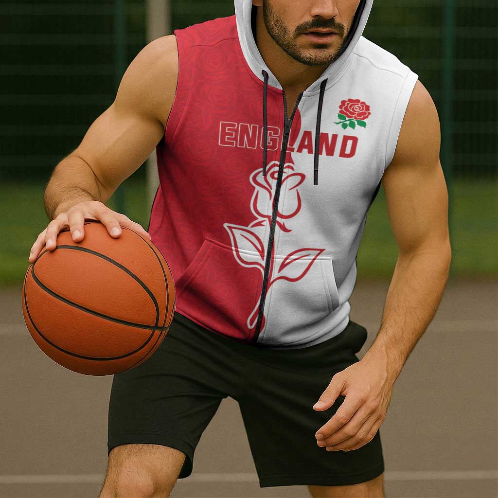 Personalized Rugby England Sleeveless Zip Hoodie Red Rose Champions