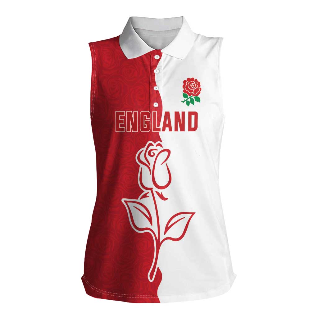Personalized Rugby England Women Sleeveless Polo Shirt Red Rose Champions