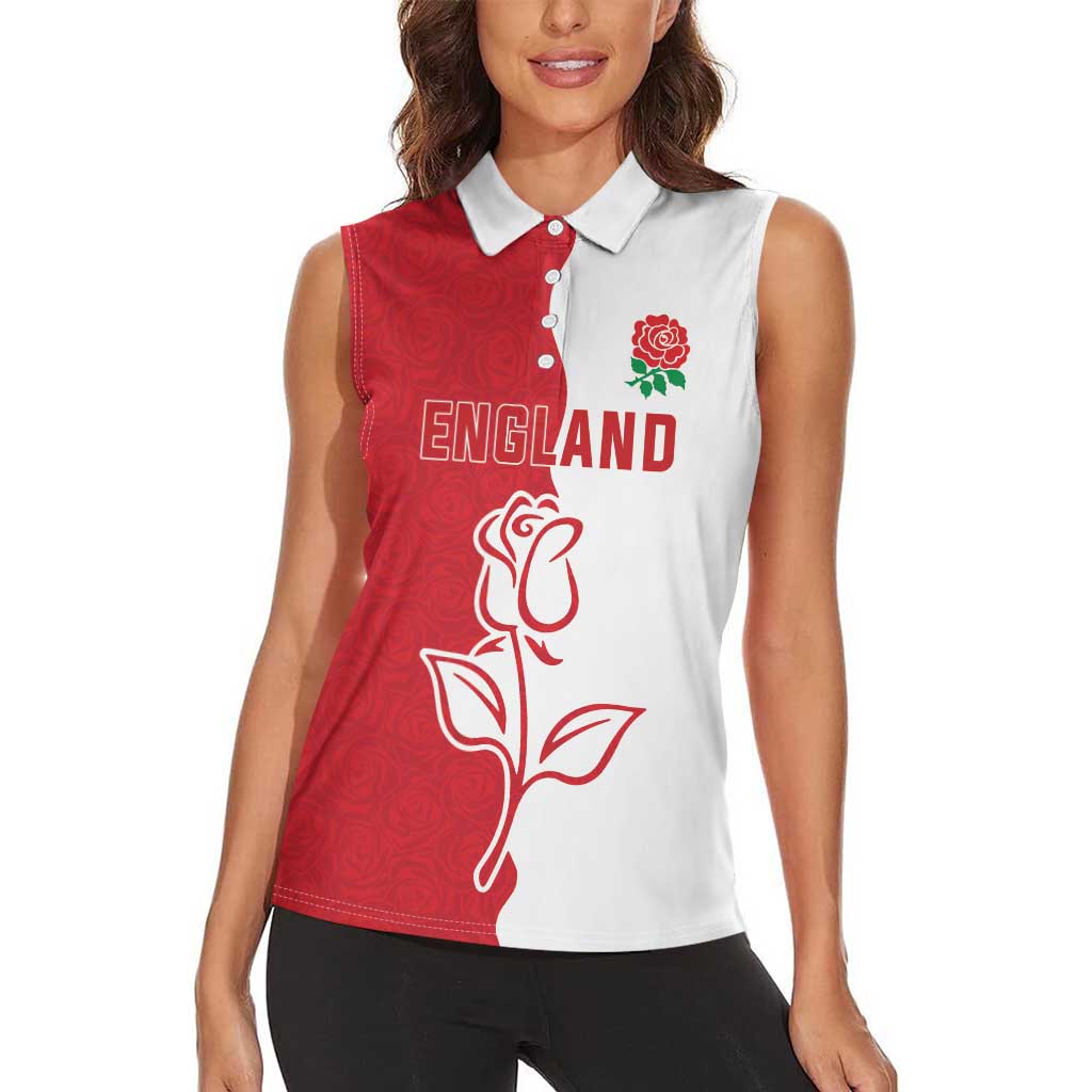 Personalized Rugby England Women Sleeveless Polo Shirt Red Rose Champions