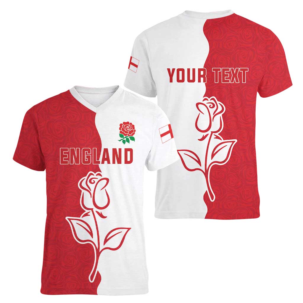 Personalized Rugby England Women V-Neck T-Shirt Red Rose Champions
