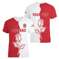 Personalized Rugby England Women V-Neck T-Shirt Red Rose Champions