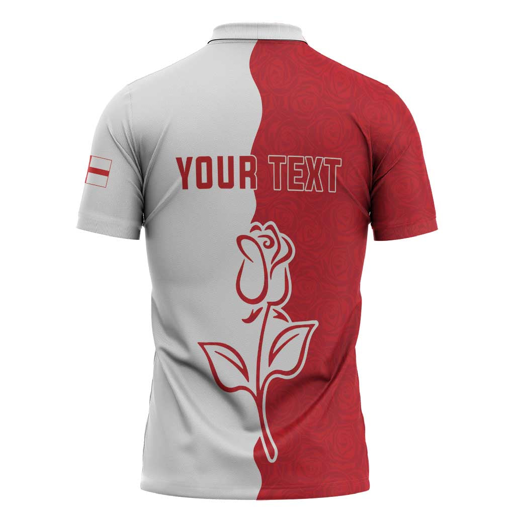 Personalized Rugby England Zipper Polo Shirt Red Rose Champions
