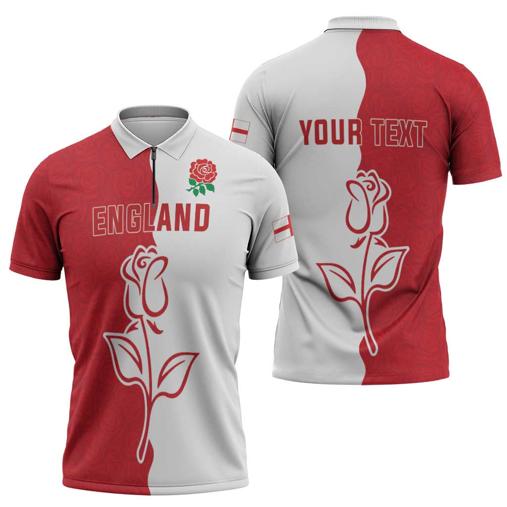 Personalized Rugby England Zipper Polo Shirt Red Rose Champions