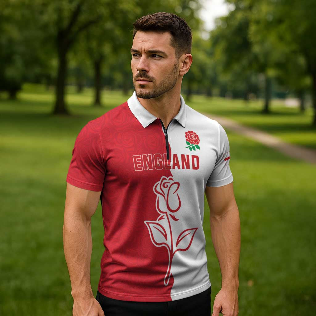 Personalized Rugby England Zipper Polo Shirt Red Rose Champions