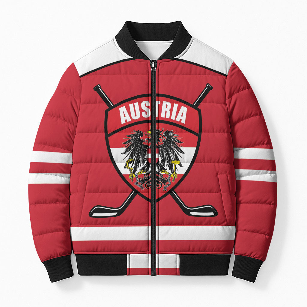 Austria Ice Hockey Custom Bomber Puffer Jacket Austrian Eagle Shield Red Version
