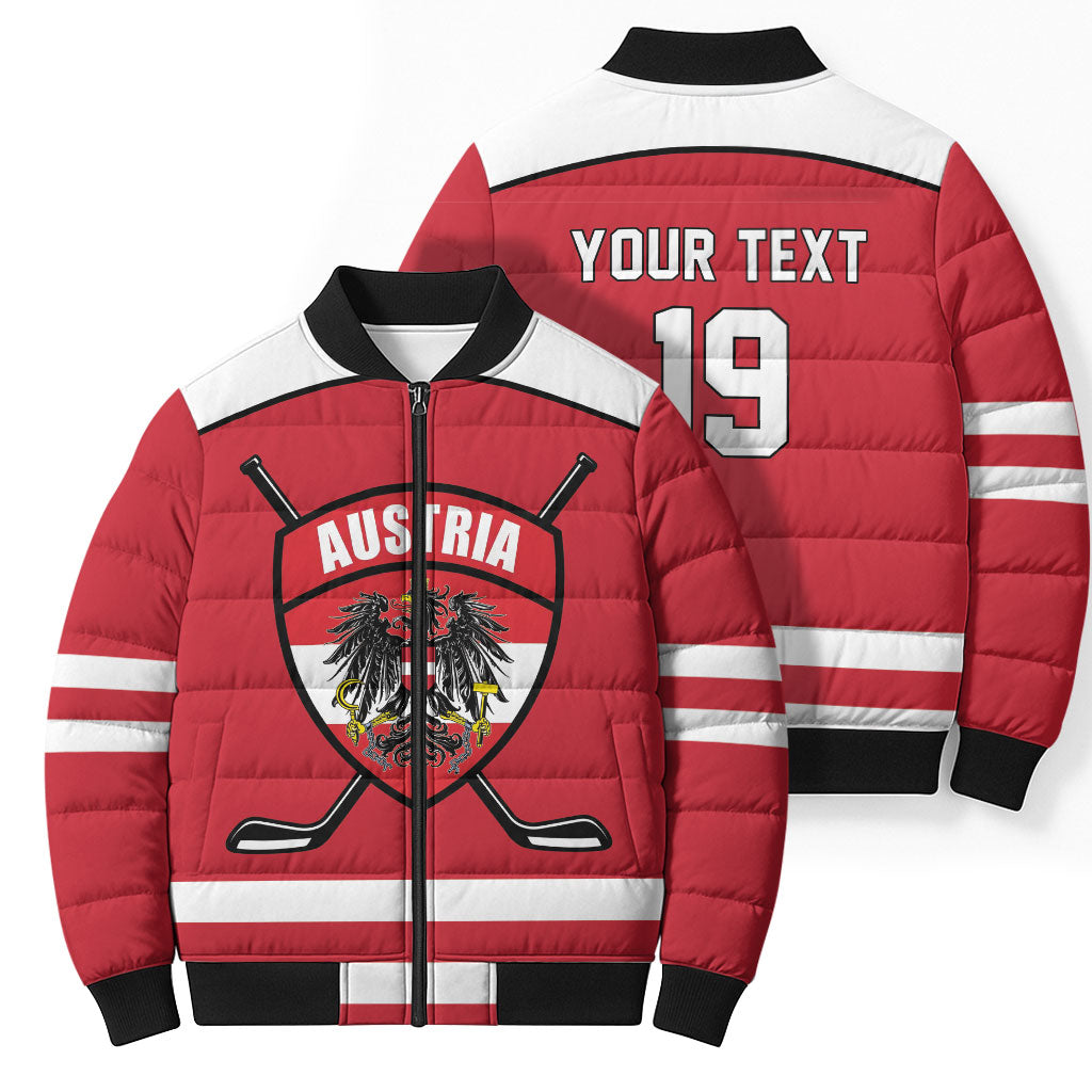 Austria Ice Hockey Custom Bomber Puffer Jacket Austrian Eagle Shield Red Version