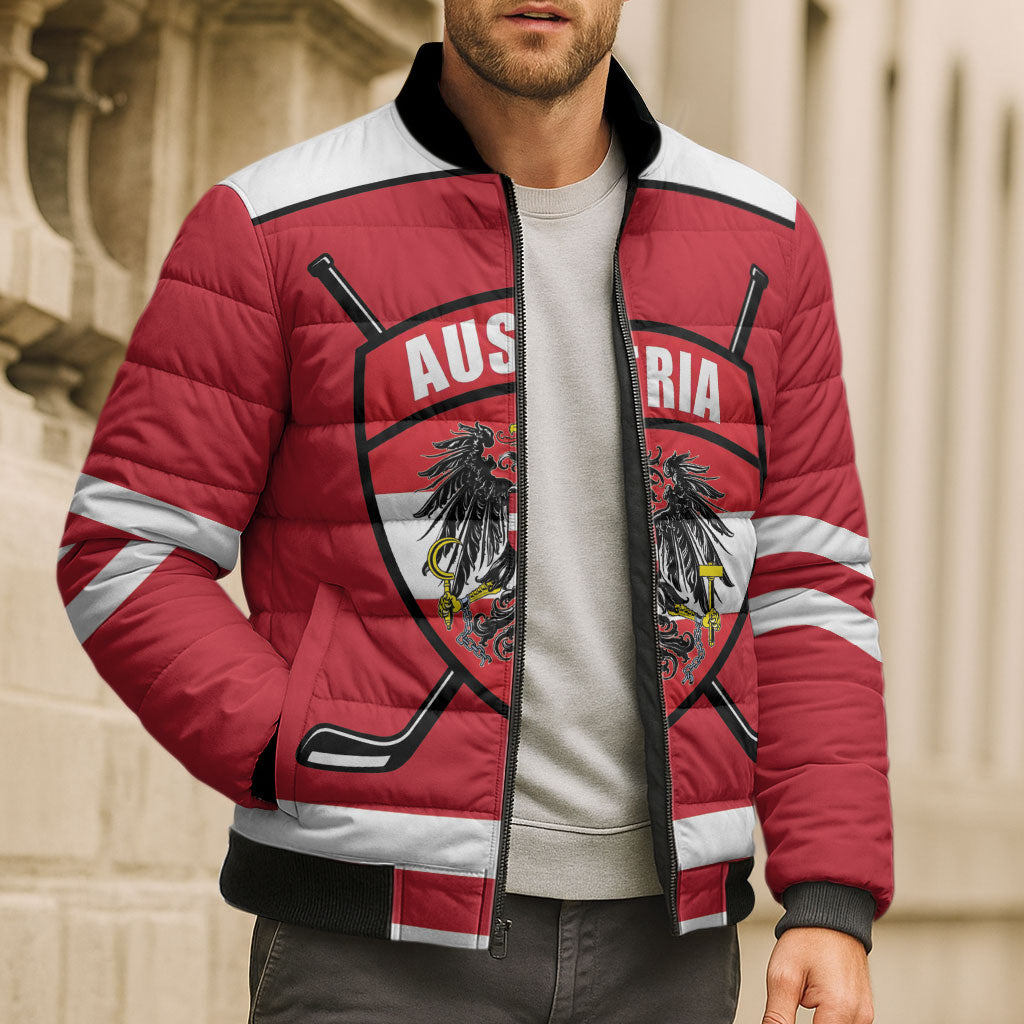 Austria Ice Hockey Custom Bomber Puffer Jacket Austrian Eagle Shield Red Version