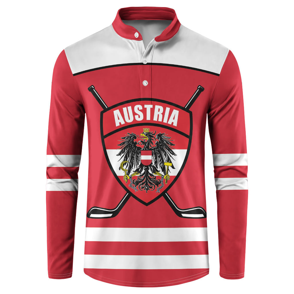 Austria Ice Hockey Custom Button Sweatshirt Austrian Eagle Shield Red Version
