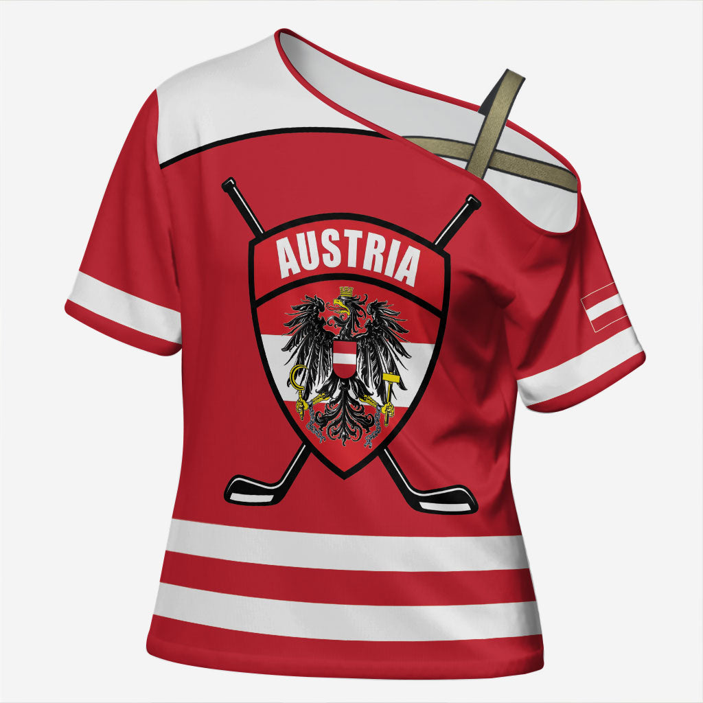 Austria Ice Hockey Custom Cross Shoulder Shirt Austrian Eagle Shield Red Version