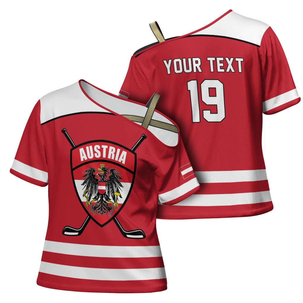 Austria Ice Hockey Custom Cross Shoulder Shirt Austrian Eagle Shield Red Version