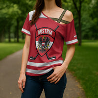 Austria Ice Hockey Custom Cross Shoulder Shirt Austrian Eagle Shield Red Version