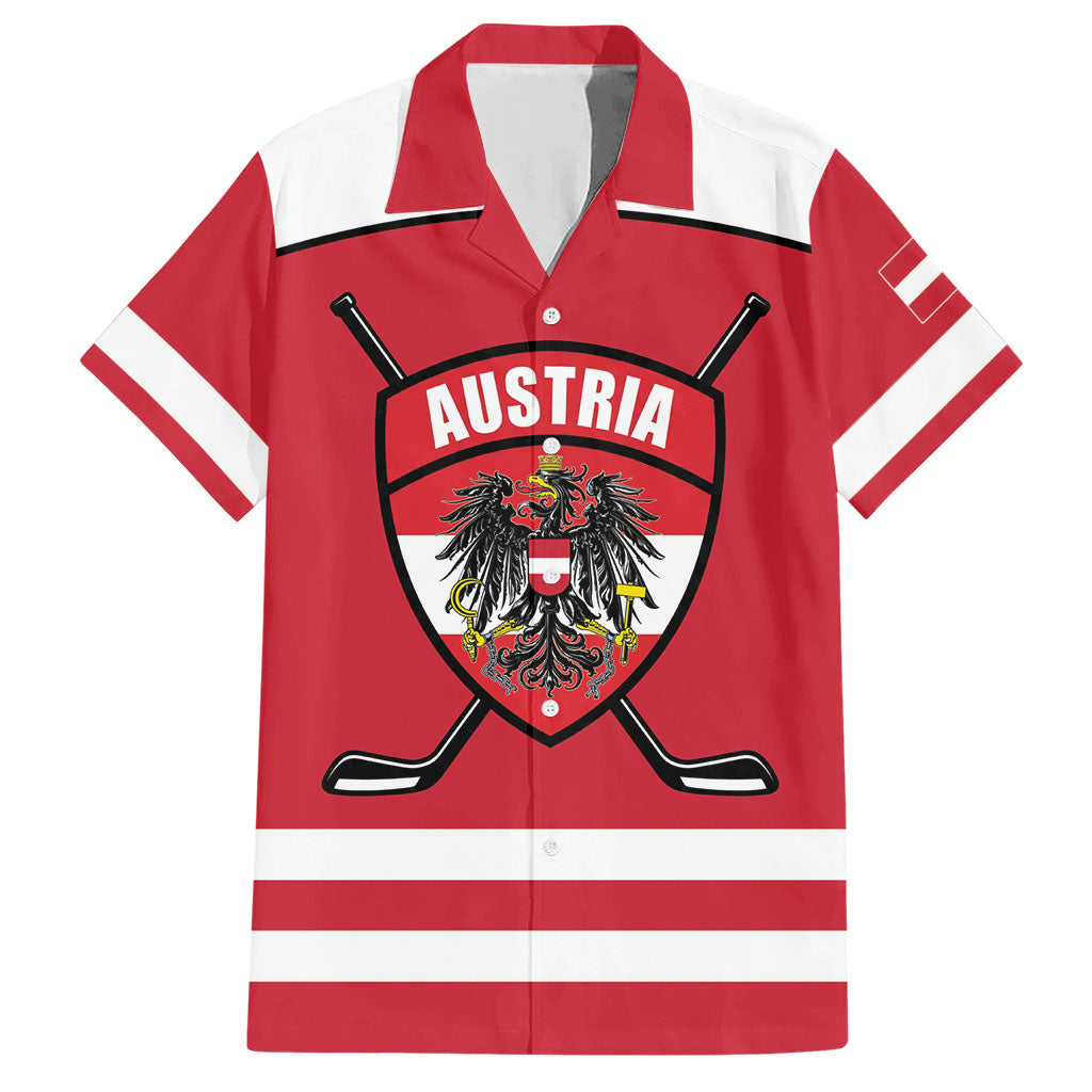 Austria Ice Hockey Custom Hawaiian Shirt Austrian Eagle Shield Red Version