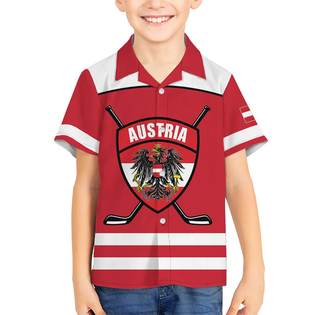 Austria Ice Hockey Custom Kid Hawaiian Shirt Austrian Eagle Shield Red Version