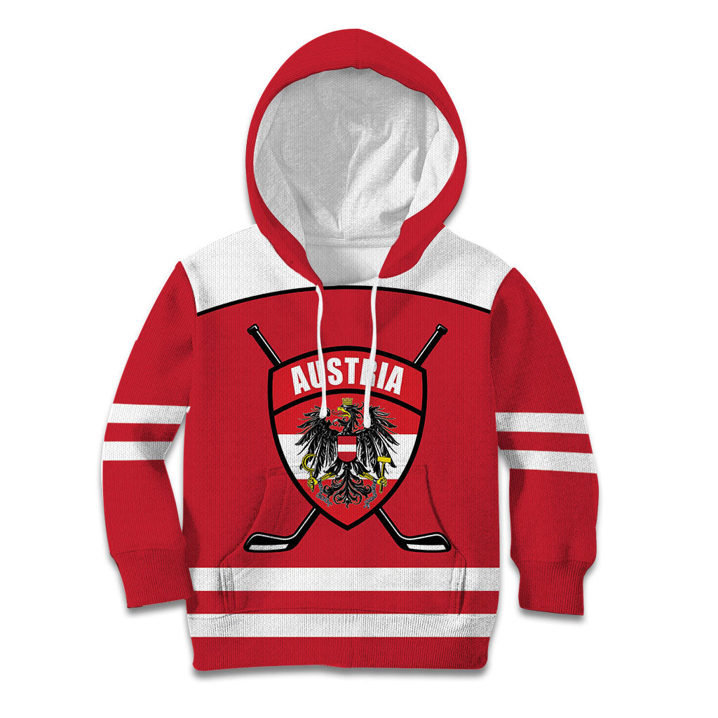 Austria Ice Hockey Custom Kid Hoodie Austrian Eagle Shield Red Version