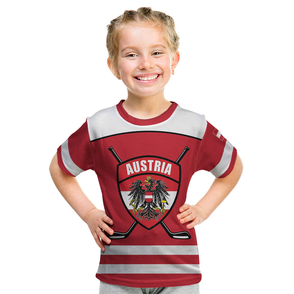 Austria Ice Hockey Custom Kid T Shirt Austrian Eagle Shield Red Version