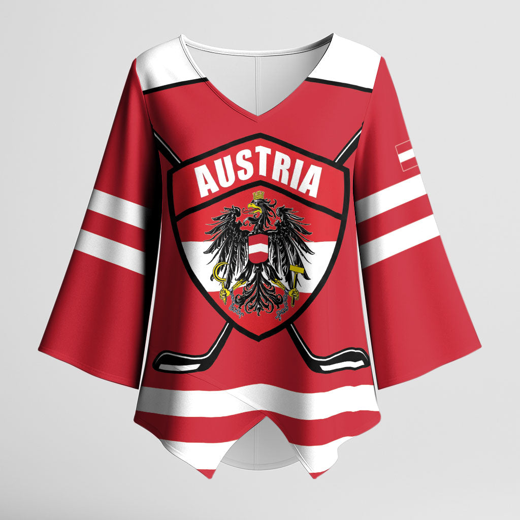 Austria Ice Hockey Custom Kimono Sleeve Blouse Austrian Eagle Shield Red Version