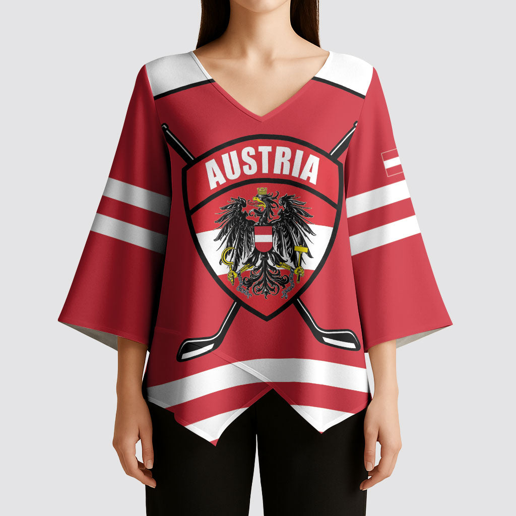 Austria Ice Hockey Custom Kimono Sleeve Blouse Austrian Eagle Shield Red Version