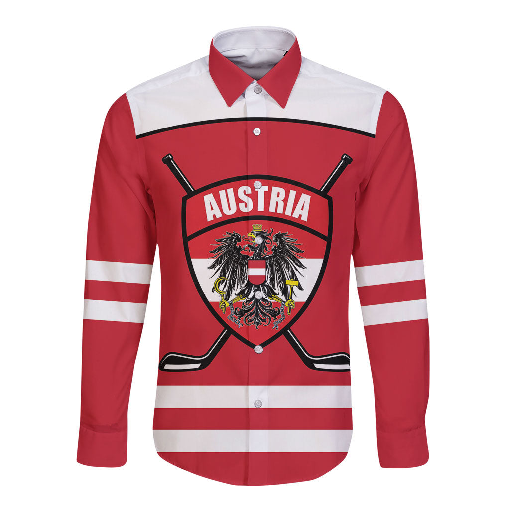 Austria Ice Hockey Custom Long Sleeve Button Shirt Austrian Eagle Shield Red Version