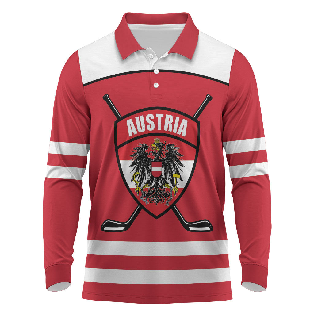 Austria Ice Hockey Custom Long Sleeve Polo Shirt Austrian Eagle Shield Red Version