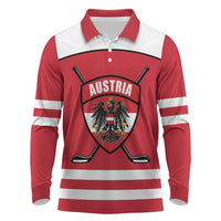 Austria Ice Hockey Custom Long Sleeve Polo Shirt Austrian Eagle Shield Red Version