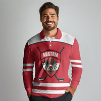 Austria Ice Hockey Custom Long Sleeve Polo Shirt Austrian Eagle Shield Red Version