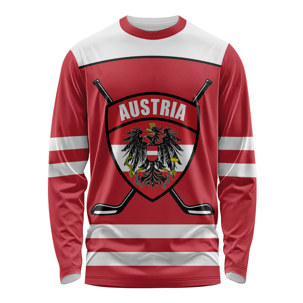 Austria Ice Hockey Custom Long Sleeve Shirt Austrian Eagle Shield Red Version