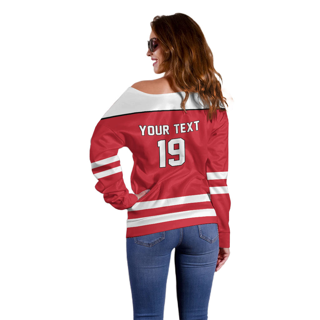 Austria Ice Hockey Custom Off Shoulder Sweater Austrian Eagle Shield Red Version