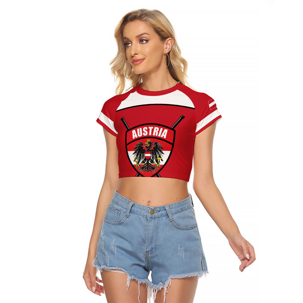 Austria Ice Hockey Custom Raglan Cropped T Shirt Austrian Eagle Shield Red Version