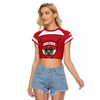 Austria Ice Hockey Custom Raglan Cropped T Shirt Austrian Eagle Shield Red Version