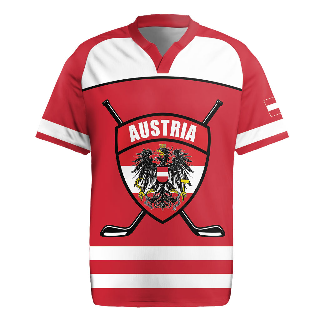 Austria Ice Hockey Custom Rugby Jersey Austrian Eagle Shield Red Version