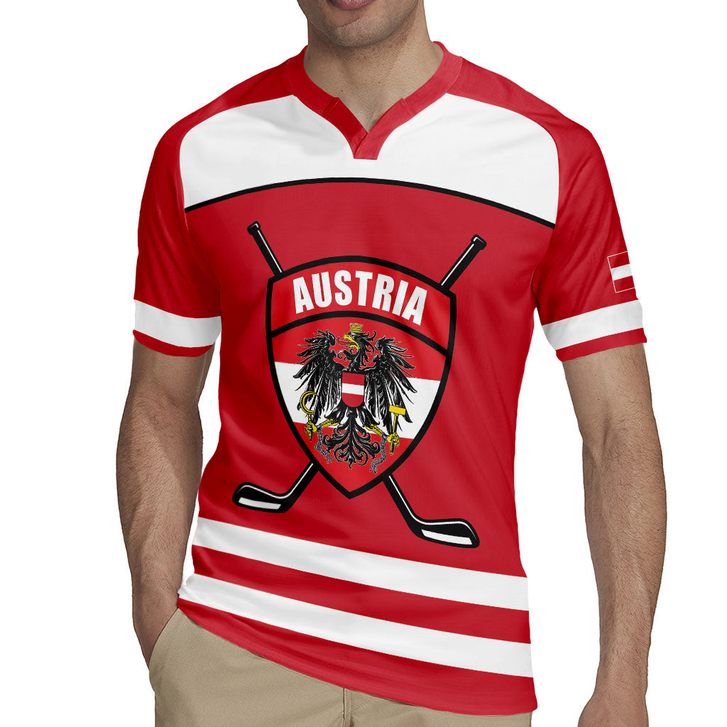 Austria Ice Hockey Custom Rugby Jersey Austrian Eagle Shield Red Version
