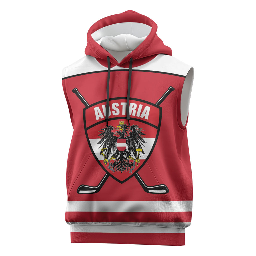 Austria Ice Hockey Custom Sleeveless Hoodie Austrian Eagle Shield Red Version