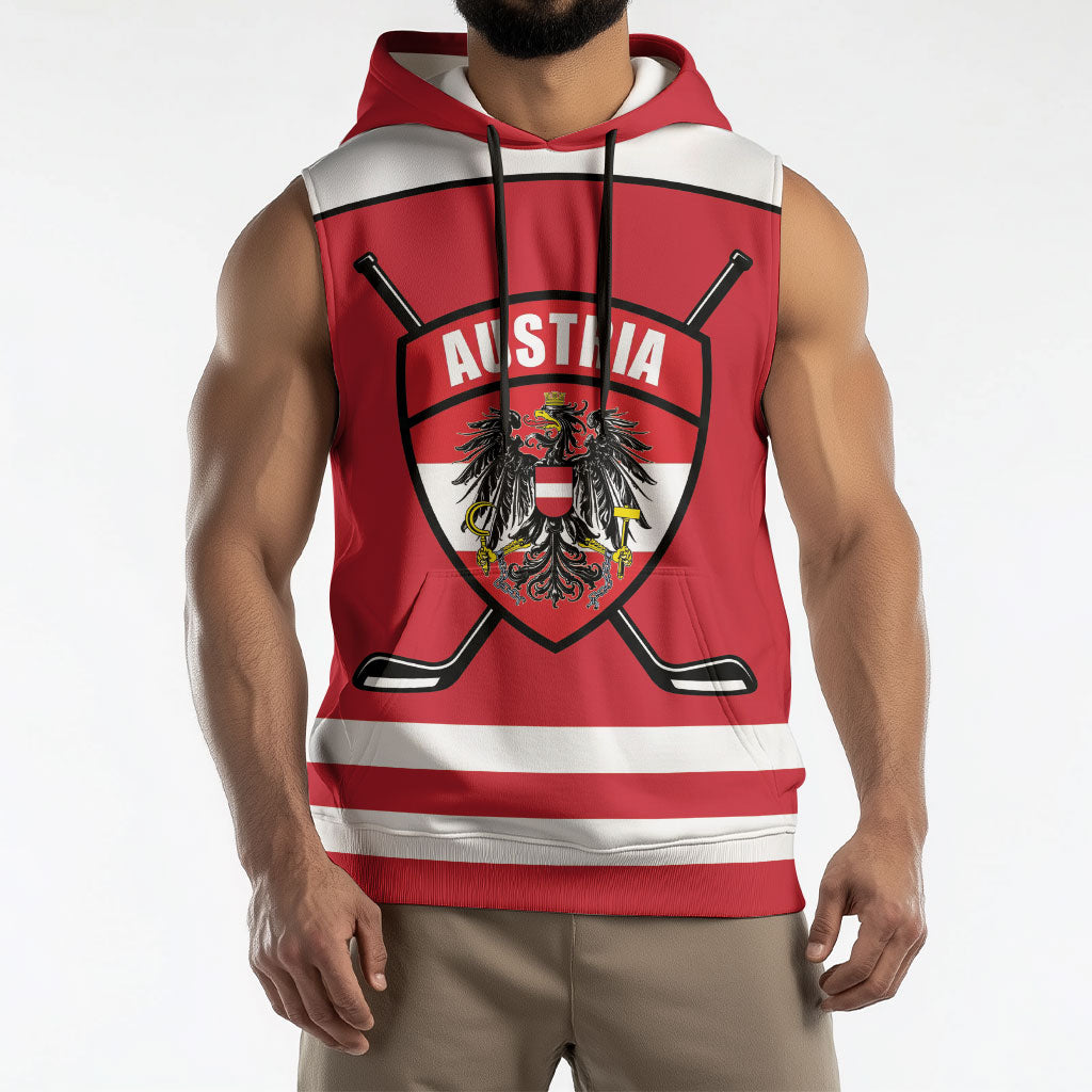 Austria Ice Hockey Custom Sleeveless Hoodie Austrian Eagle Shield Red Version