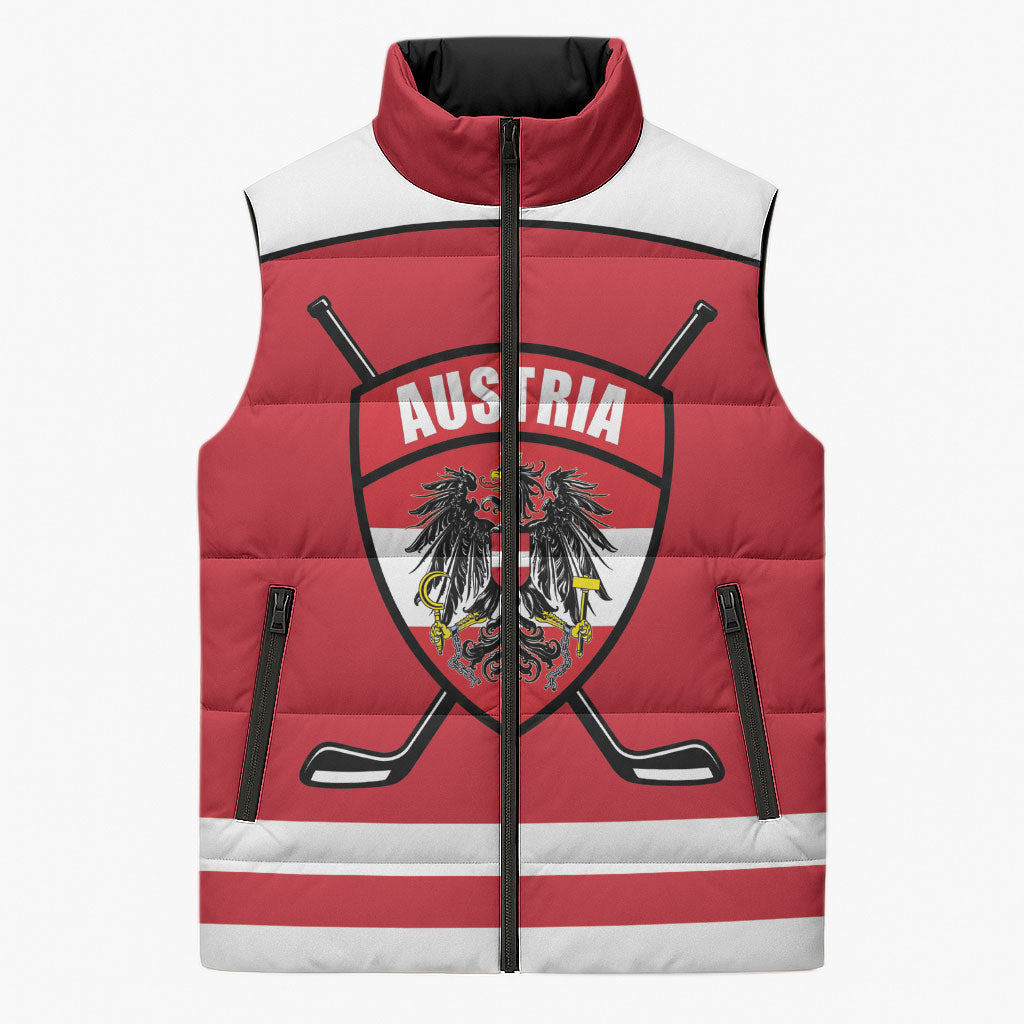 Austria Ice Hockey Custom Sleeveless Puffer Jacket Austrian Eagle Shield Red Version