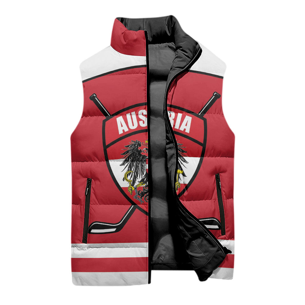 Austria Ice Hockey Custom Sleeveless Puffer Jacket Austrian Eagle Shield Red Version