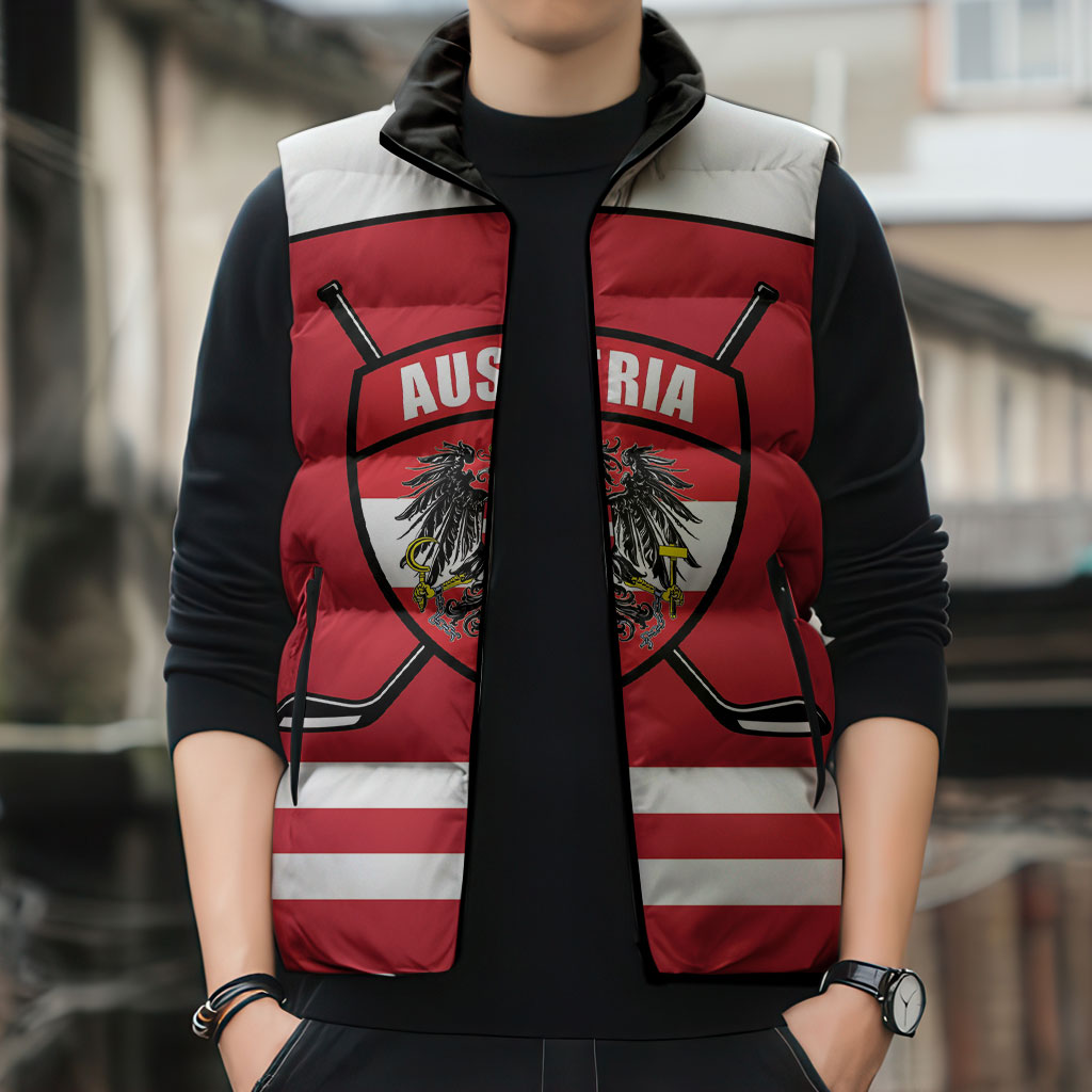 Austria Ice Hockey Custom Sleeveless Puffer Jacket Austrian Eagle Shield Red Version