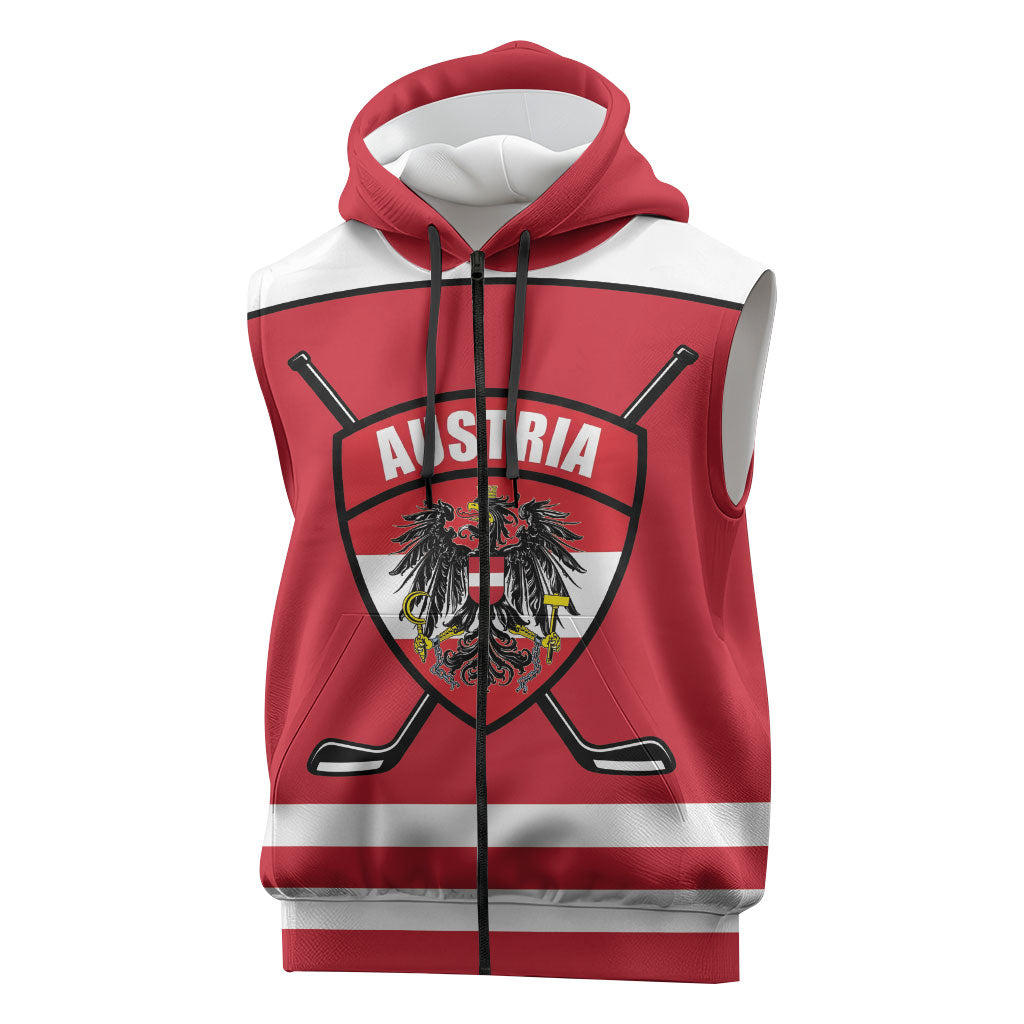 Austria Ice Hockey Custom Sleeveless Zip Hoodie Austrian Eagle Shield Red Version
