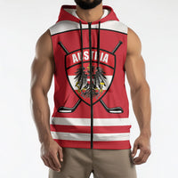 Austria Ice Hockey Custom Sleeveless Zip Hoodie Austrian Eagle Shield Red Version