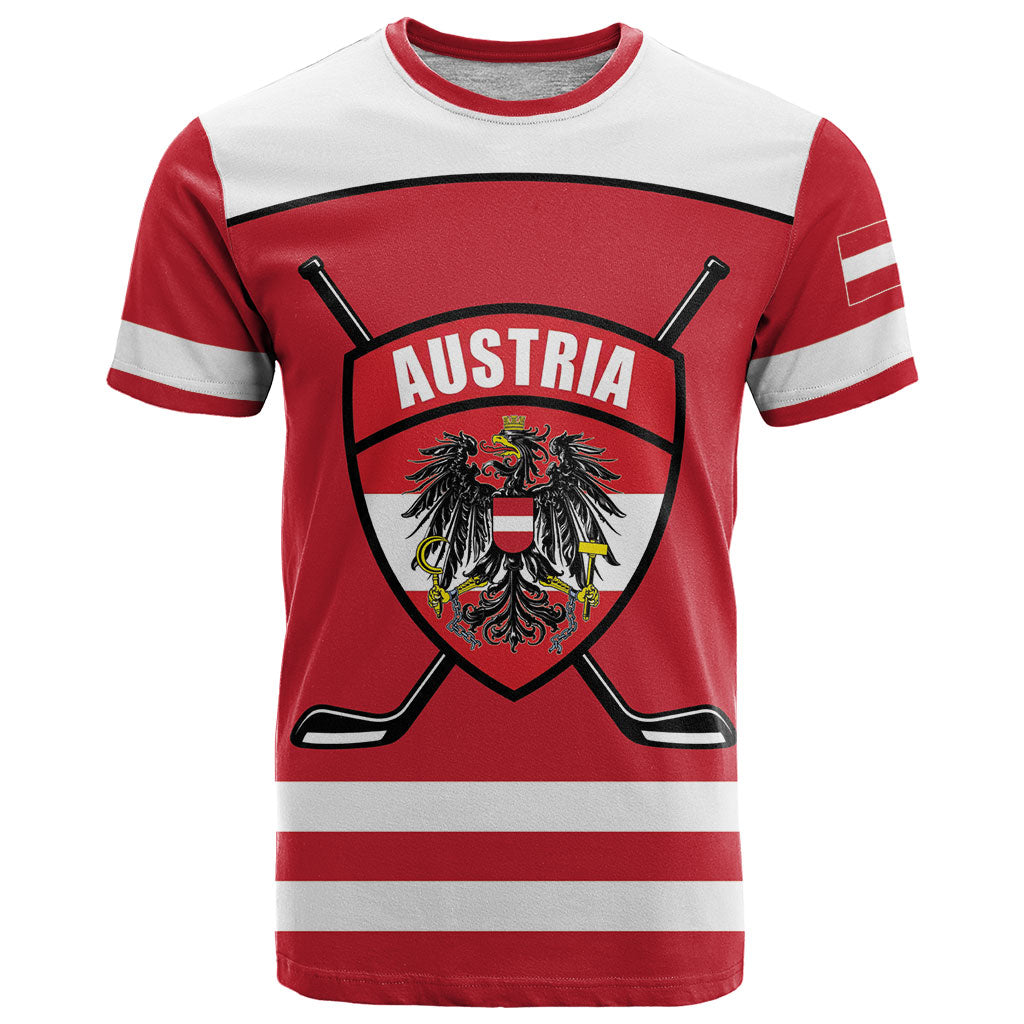 Austria Ice Hockey Custom T Shirt Austrian Eagle Shield Red Version