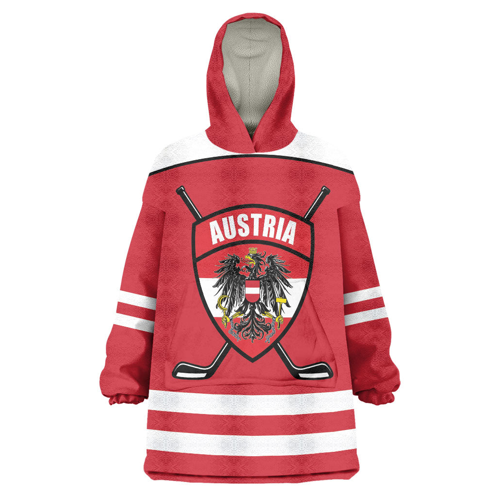 Austria Ice Hockey Custom Wearable Blanket Hoodie Austrian Eagle Shield Red Version